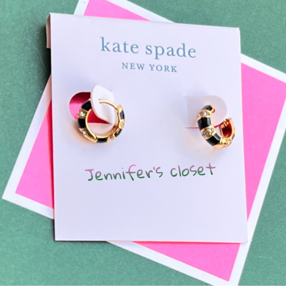 New Kate Spade Earrings/ Gold-Tone Cz Striped Huggies